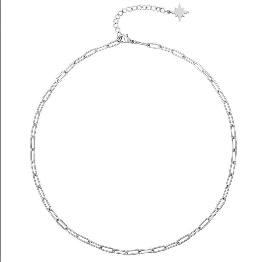 N68 - Silver Tone Stainless Steel Paper Clip Chain Necklace‎